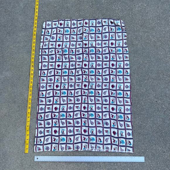 Vintage Cotton Flour Feed Sack cabins trees grapes cherries plums purple teal - Picture 4 of 5